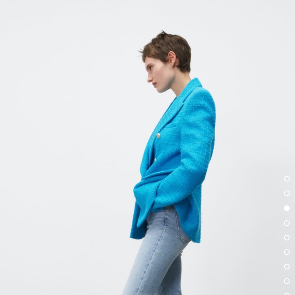 Zara Bright Turquoise Double-Breasted Tweed Blazer - Picture 2 of 8